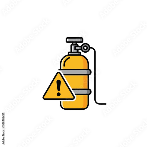 Alerting Icon of Scuba Tank With Danger Warning Sign, Vector Illustration on White