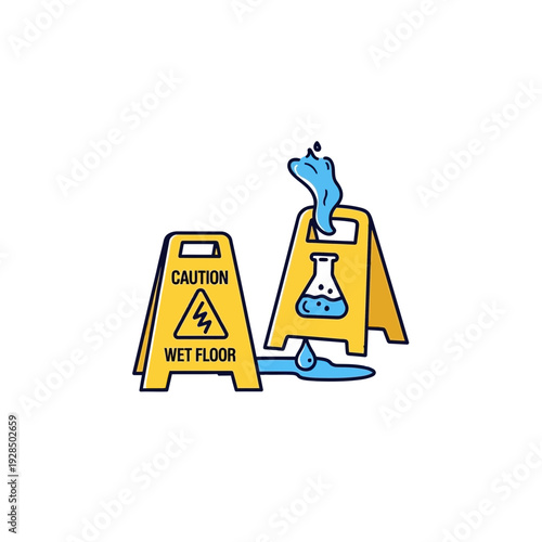 Alerting Signage Depicting Potential Hazards in Laboratory Settings and Wet Floor Warnings