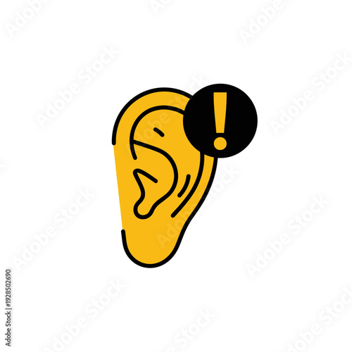 Alerting Visual Representation of Ear, Signifying Auditory Health Concern and Awareness