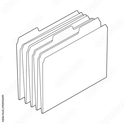 Stacked index file folder die-cut template linear wireframe drawing.