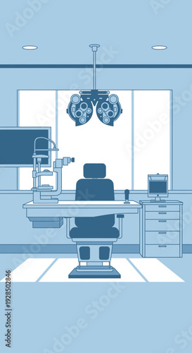 An Ophthalmologist's Clinic: Modern Instruments and Examination Room, Professional Healthcare