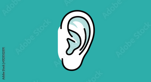 Anatomical Ear Illustration On Turquoise Background, Design Concept, Aesthetic Style