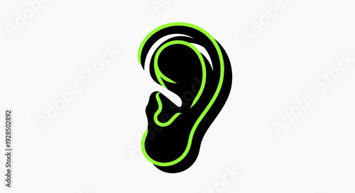 Anatomical Ear Illustration: Abstract Design With Bright Green Outlines on White