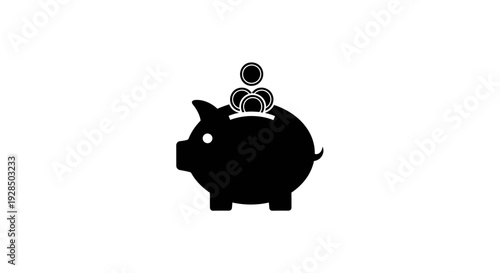 Simple Piggy Bank Silhouette with Coin Drop Illustration