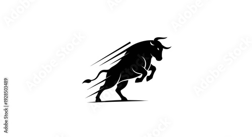 Dynamic Black Silhouette of a Bull Running with Motion Lines