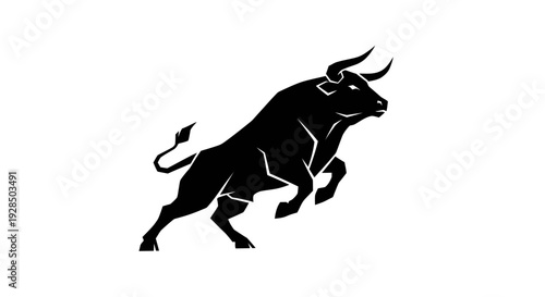 Dynamic Black Bull Silhouette in Motion for Agriculture or Wildlife Themes