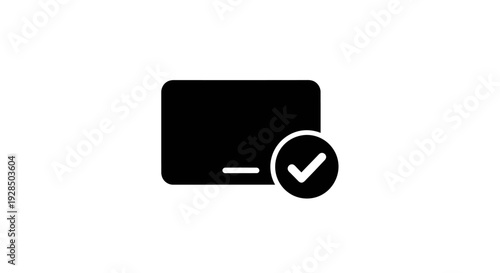 Black credit card with checkmark symbol representing secure financial transactions