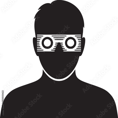 Person wearing virtual reality glasses for immersive gaming or digital experience in modern style