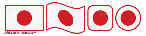 Webjapan flag icon set square waving rounded and circle shapes flat vector collection