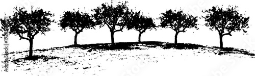 Abstract apple orchard rows in stencil style for nature art design