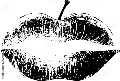 Abstract high contrast stencil of apple with bite mark for artistic design