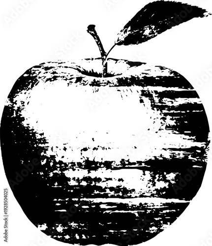 Abstract stencil style apple with bite mark for modern design projects