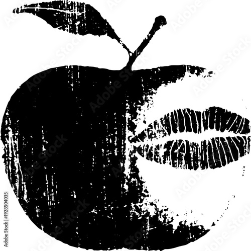 Abstract apple with bite mark in high contrast stencil style for design projects
