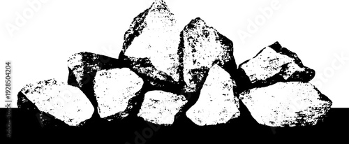 High contrast asphalt aggregate cluster in stencil style for art and design projects