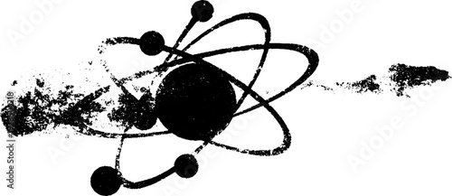 Abstract grunge atomic symbol in high contrast stencil style for scientific design