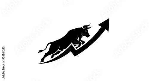 Bull and Upward Arrow Symbolizing Market Growth and Strength