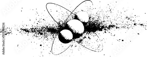 Abstract grunge atom symbol in stencil style for science and design projects