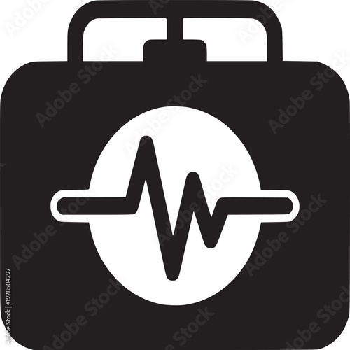 Emergency first aid kit symbol with heartbeat line for urgent medical care and health support