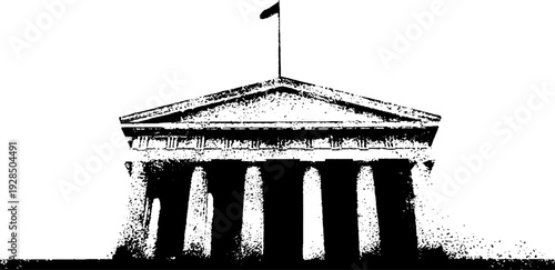 Classic bank building facade in stencil silhouette style for architectural design