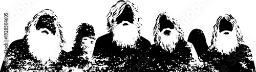 Abstract grunge stencil of bearded figures in high contrast art