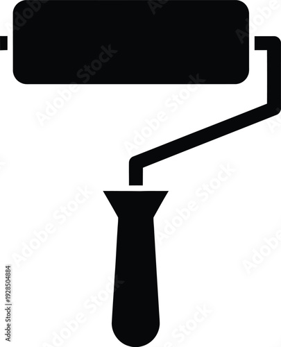 Black silhouette of a paint roller on white background