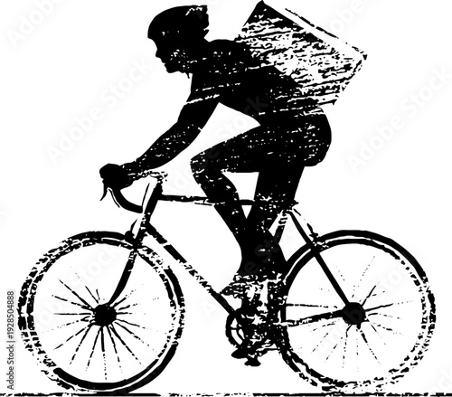 Bicycle courier in high contrast stencil silhouette for urban delivery design