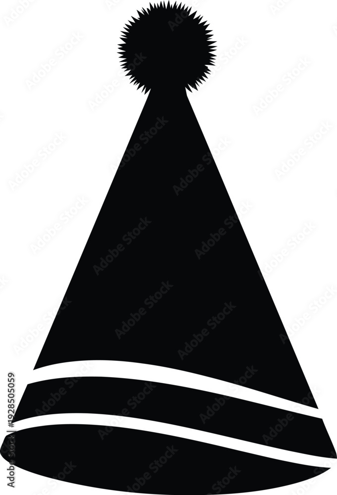Fototapeta premium Black santa hat with white trim and pom pom