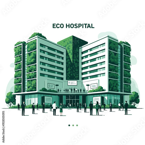 Architectural Illustration Depicting Eco-Friendly Hospital Design With Lush Greenery And Modern