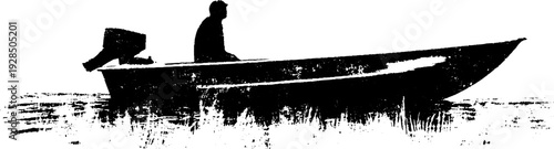 Abstract grunge silhouette of a boat in stencil style for nautical design