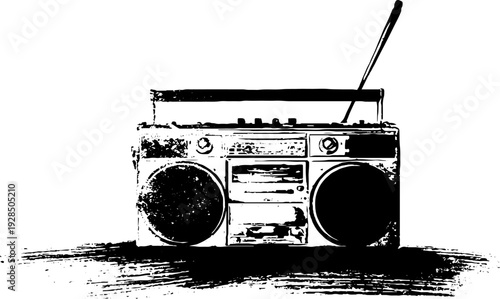 Retro boom box stencil silhouette with high contrast abstract design for vintage appeal