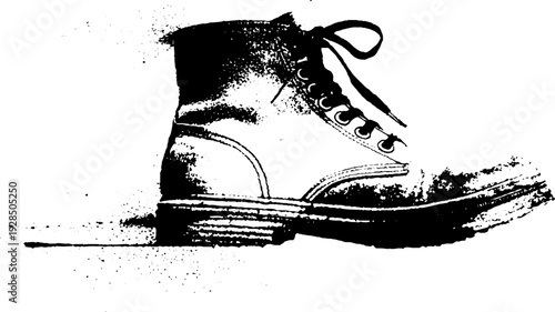 Abstract grunge boot sole splash in high-contrast stencil style for art design