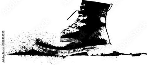 Grunge boot sole splash in stencil style for abstract art and design