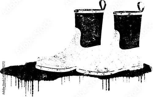 Abstract high-contrast boot tray with puddle in stencil style for design projects