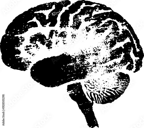 High contrast stencil brain outline in abstract grunge style for creative designs