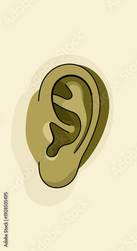 Artistic Illustration of Human Ear Depicting Sensory Perception and Aural Structures in Detail