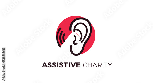 Assistive Charity Logo Featuring Ear Symbol And Symbolic Sound Waves With Red Circle