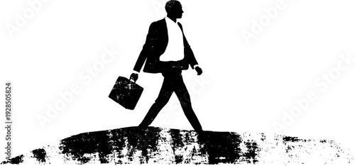 Businessman silhouette walk in stencil art style for creative design