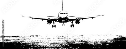 High contrast stencil style airplane landing scene illustration