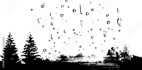 Abstract raindrops on cafe window in high contrast stencil style