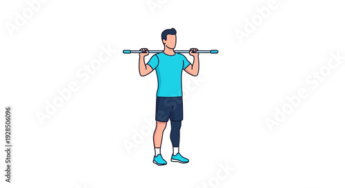 Athlete Performing Upper Body Strength Exercise with a Rod in Sportswear Attire