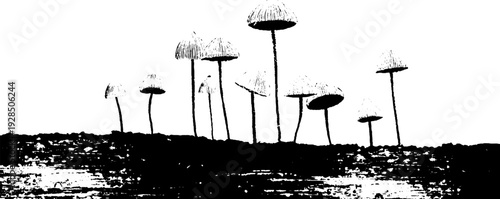 Abstract high contrast candle wick mushroom landscape stencil design