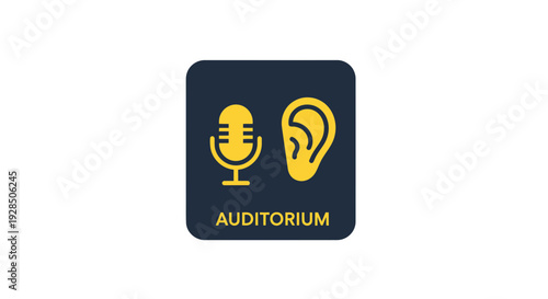 Auditorium Icon: Microphone and Ear Representing Sound, Listening, and Speech