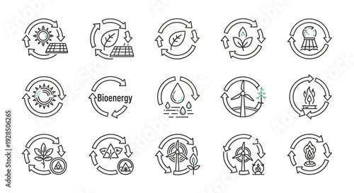Renewable energy sources icons. Green energy concept