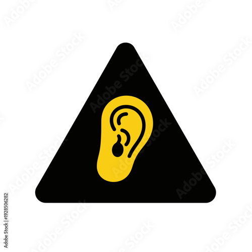 Auditory Caution Symbol: A Yellow Ear Graphic Against a Black Triangle Warning Sign
