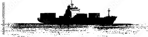 Cargo ship silhouette in high contrast stencil style for nautical theme design