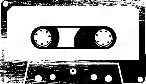 Retro cassette tape icon in high contrast stencil style for music lovers and vintage design