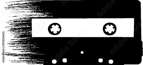 Retro cassette tape silhouette in high contrast stencil style for nostalgic design