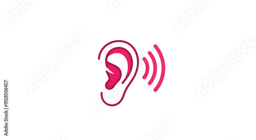 Auditory Perception Graphic Depicting Sound Waves Emanating From an Ear, Listening Concept