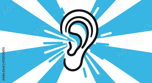 Auditory Perception Illustrated in Vibrant Graphic Design with Blue and White Rays