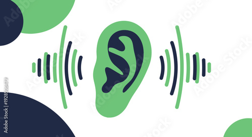 Auditory Perception Icon Illustrating Soundwaves And The Human Ear In Simple Designs